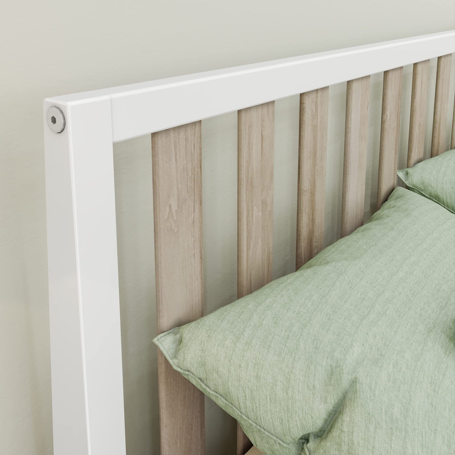 Max & Lily Scandinavian Full Bed for Kids, Solid Wood Twin Frame with Slatted Headboard in White/Blonde - WoodArtSupply