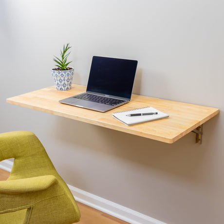 StoreYourBoard Wall Mounted Work Bench, Folding Wall Desk, Solid Hardwood Floating Desk and Laundry Table, 40 in. x 18 in. Folding Work Table, Stainless Steel Brackets Hold 200 lbs StoreYourBoard
