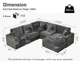 115" Oversized Modular Sectional Sofa with Ottoman Convertible Plush Faux Fur Large U-Shape Couch Sofa 5 Seater with 6 Pillows for Living Room,Bedroom,for Big Man 35.83" Seat Width,Grey Comfort Stretch