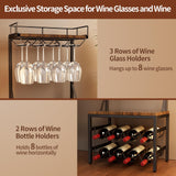 Nuovoware 3-Tier Liquor Cabinet with Wine Rack, Freestanding Liquor Stand with 8-Bottle for Mini Bar, Versatile Wine Rack Freestanding Floor with Tabletop and 8 Glass Holders, Black+Retro Brown Nuovoware