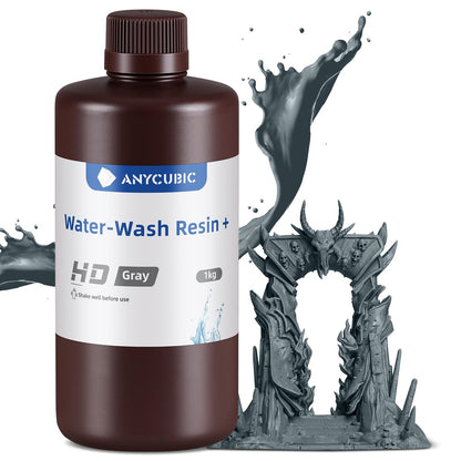 ANYCUBIC 3D Printer Resin, Water Washable Resin 8K, No Need Extra Alcohol and Easy to Clean, Fast Curing, Low Odor, Wide Compatibility for All LCD Resin 3D Printers (HD Grey, 1kg)