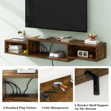 IBUYKE 59" Floating TV Stand Wall Mounted with Power Outlet,Wood Wall Mounted Media Console Shelf,Floating Entertainment Center for Under TV Storage for Living Room Bedroom Office,Rustic Brown WST007H IBUYKE