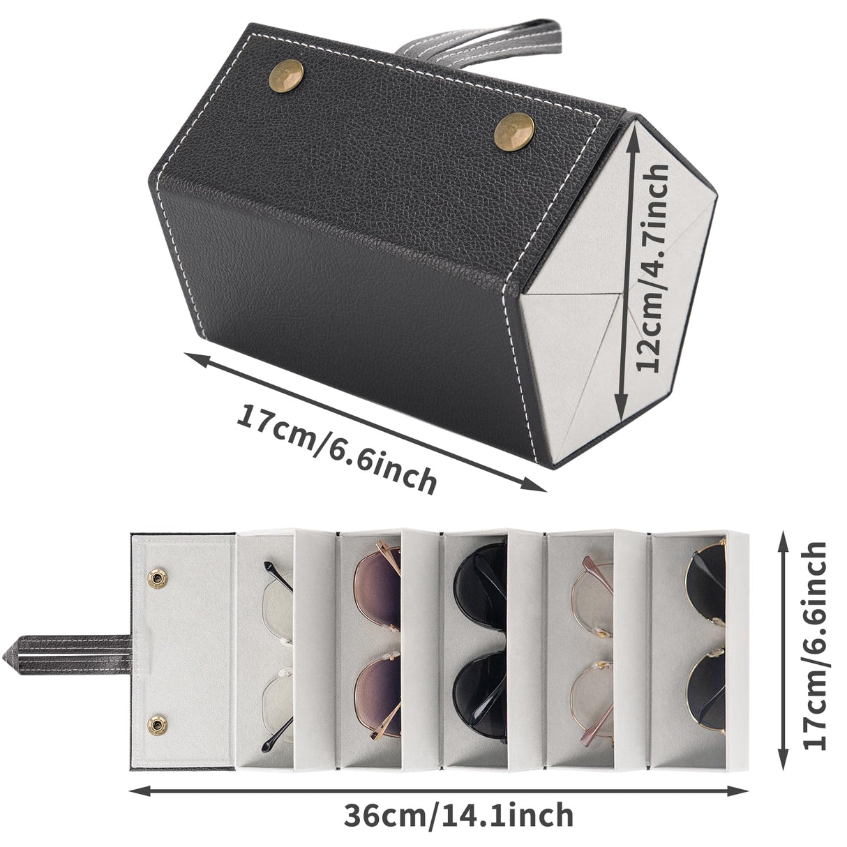 Aubeco Sunglasses Travel Case, Foldable 5 Slot Eyeglass Organizer, Hanging Storage Box for Women and Men Aubeco