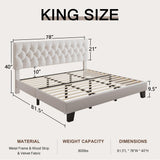 Einhomn King Upholstered Bed Frame with Headboard, Button Tufted Linen Bed Base, Platform Bed with Wood Slat, Heavy Duty, Easy Assembly, No Box Spring Needed, White Einhomn