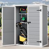 DWVO Outdoor Vertical Storage Shed with 2 Shelves, 49 Cu Ft Waterproof Resin Garden Shed with Floor & Lockable Door, Plastic Tall Tool Cabinet for Garbage Cans, Lawn Equipment, Garden Supplies (Gray) DWVO