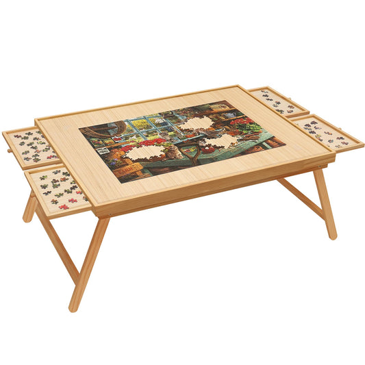 HALLYBEE Wooden Puzzle Board with Foldable Legs- Folding Puzzle Table with 4 Drawers & Cover for Adults, 41.3"X27.5" Portable Puzzle Table for 2000 Pieces Puzzle Storage and Sorting - WoodArtSupply