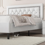 BarnFurin Full Size Bed Frame with Tufted Button Headboard, Upholstered Platform Bed Frame with Diamond Design, Wood Slat Support, No Box Spring Needed, Easy Assembly, White BarnFurin