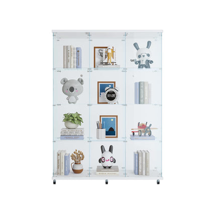 SSLine Modern Glass Display Cabinet Floor Standing Curio Cabinet with 12 Shelves Extra Large 3 Columns Showcase Display Shelf Organizer for Home Office Living Room Bedroom (Clear&White)