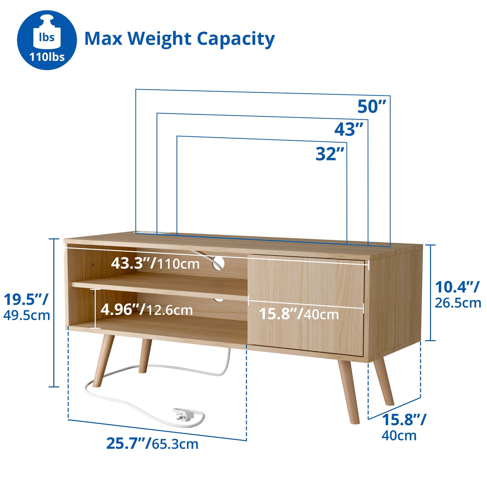 Cozy Castle TV Stand for 50 Inch TV, Mid Century Modern Entertainment Center with Storage Cabinet, TV Media Console with Charging Station for Living Room, Bedroom, Oak - WoodArtSupply