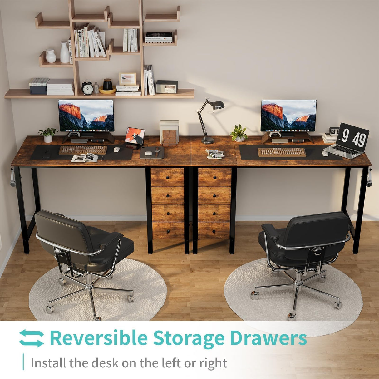 Lufeiya 47 inch Computer Desk with 4 Fabric Drawers, Writing Work Study Desk for Home Office Bedroom, Modern Simple Student PC Desks, Rustic Brown Lufeiya