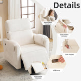 Rhevoy Oversized Power Recliner Chair, 26" Extra Wide Swivel Rocker Recliner with Adjustable Headrest, Chenille Glider Rocking Nursery Chair with Overstuffed Armrest, USB Ports, Cream Rhevoy