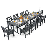 AXMOLM 12 Piece HDPE Outdoor Dining Set for 10, Patio Dining Furniture Set with 2 Table and Umbrella Hole, Outdoor Table and Chairs for Garden, Poolside, Backyard, Deck AXMOLM