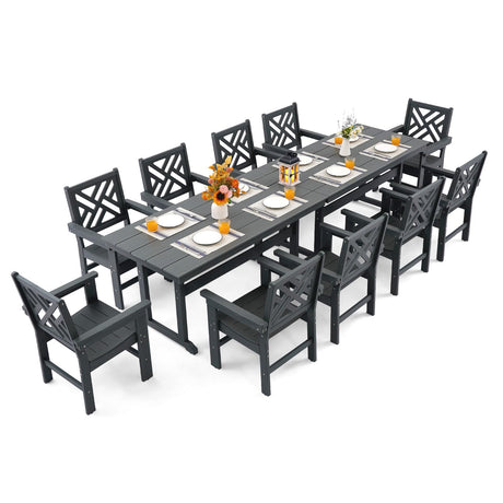 AXMOLM 12 Piece HDPE Outdoor Dining Set for 10, Patio Dining Furniture Set with 2 Table and Umbrella Hole, Outdoor Table and Chairs for Garden, Poolside, Backyard, Deck AXMOLM