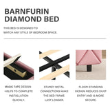 Full Size Bed Frame, Upholstered Platform Bed with Button Tufted Headboard, Princess Bed Frame with Diamond Design, No Box Spring Required, Easy Assembly, Pink BarnFurin
