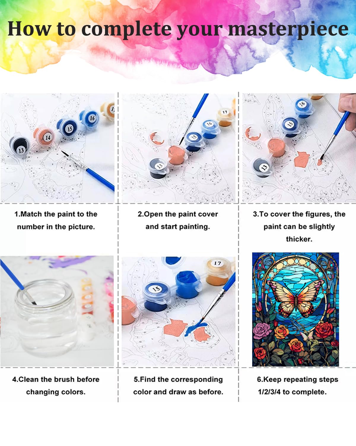 TOCARE Paint by Numbers kit for Adults Flowers Rose Butterfly Paint by Number Canvas, Acrylic Adult Paint by Number Kits Flower 16x20inch TOCARE