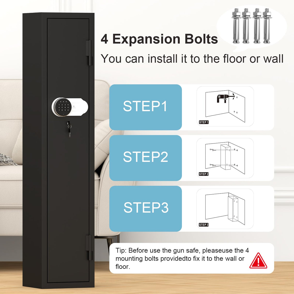SAFEFEVER Rifle Safe,2-3 Gun Safe for Rifles and Pistols,Rifle Gun Safes with Removable Shelf, LED Light,Fully Assembled SAFEFEVER