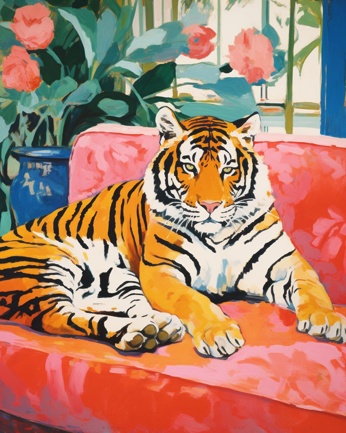 Tucocoo Wild Animal Tiger Laying on Sofa DIY Paint by Numbers for Adults Childlike Innocence and Charm Style DIY Oil Painting Acrylic Paint Art Pastel Painting Kit Canvas 16x20 Inch（Without Frame ） Tucocoo