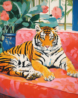 Tucocoo Wild Animal Tiger Laying on Sofa DIY Paint by Numbers for Adults Childlike Innocence and Charm Style DIY Oil Painting Acrylic Paint Art Pastel Painting Kit Canvas 16x20 Inch（Without Frame ） Tucocoo