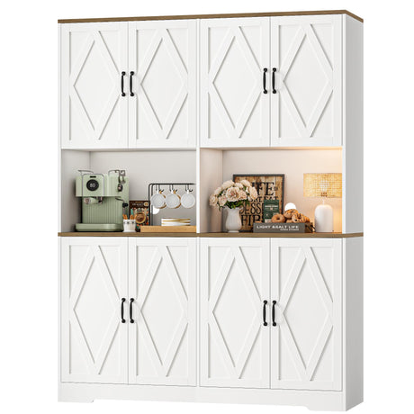 HOSTACK 71" Tall Pantry Cabinet, 55" Wide Kitchen Pantry Storage Cabinet, Large Kitchen Hutch with 2 Microwave Stands, Farmhouse Coffee Bar Station with Doors and Shelves for Dining Room, White HOSTACK
