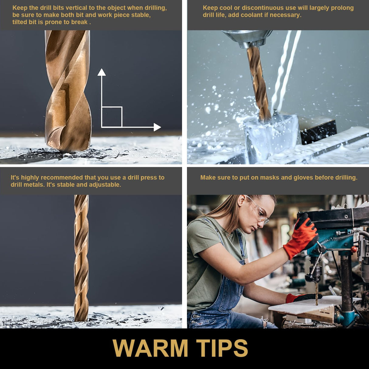 HIDOTOL 115PCS Cobalt Drill Bit Set M35 HSS for Hardened Steel Fractional 1/16"-1/2", Letter A - Z, Wire #1 - #60 with Indexed Metal Case HIDOTOL