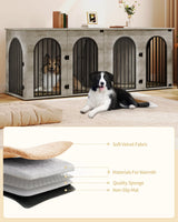 Hzuaneri 88.4" Dog Crate Furniture for 2 Dogs, Heavy Duty Indoor Dog Kennel TV Stand, XXL Wooden Dog Cage with Divider for Medium Large Dogs, End Table Dog Crate with Cushion, Greige Black DFC84005BV1 Hzuaneri