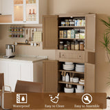 Yeyawomy 72 inch Kitchen Pantry Storage Cabinet, Freestanding Pantry Cabinet, Tall Cabinets with Doors and Shelves,Freestanding Cupboard with Adjustable Shelves for Dining Room， Natural Yeyawomy
