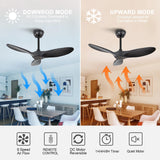 36 Inch Black Ceiling Fan, 6 Speeds, Reversible Silent DC Motor, 3 ABS Blades, Modern No Light Design, Remote Control for Indoor Outdoor Farmhouse Bedroom Patio Kids Room KBZZ