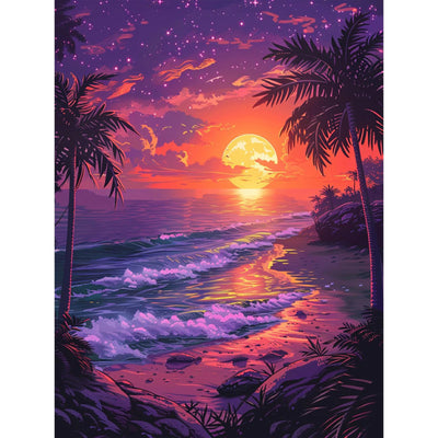 NEWENMO Beach Diamonds Painting Kits for Adults Beginner DIY 5D Sunset Scene Diamond Paint with Round Diamonds, Full Drill Gem Art Coconut Tree Diamonds Art Painting for Home Wall Decor 12x16 Inch