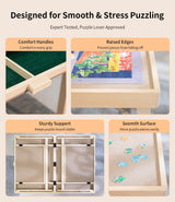 Foldable Puzzle Table with Legs, 34"x 26" Wooden Puzzle Board with Drawers & Covers, Portable Jigsaw Table for Adults, 1500 Pieces Folding Puzzle Board for Jisgaw Puzzle, Birthday Gifts for Mom JOIN&JOY