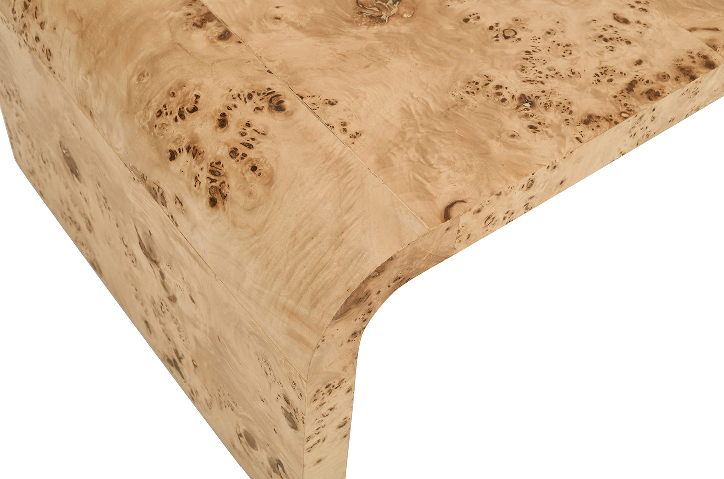 Meridian Furniture 269-C Cresthill Collection Mid-Century Modern Coffee Table with Ash Burl Wood, Natural Ash Finish, Curved Art Deco Design, 48" W x 24" D x 16" H, Natural - WoodArtSupply