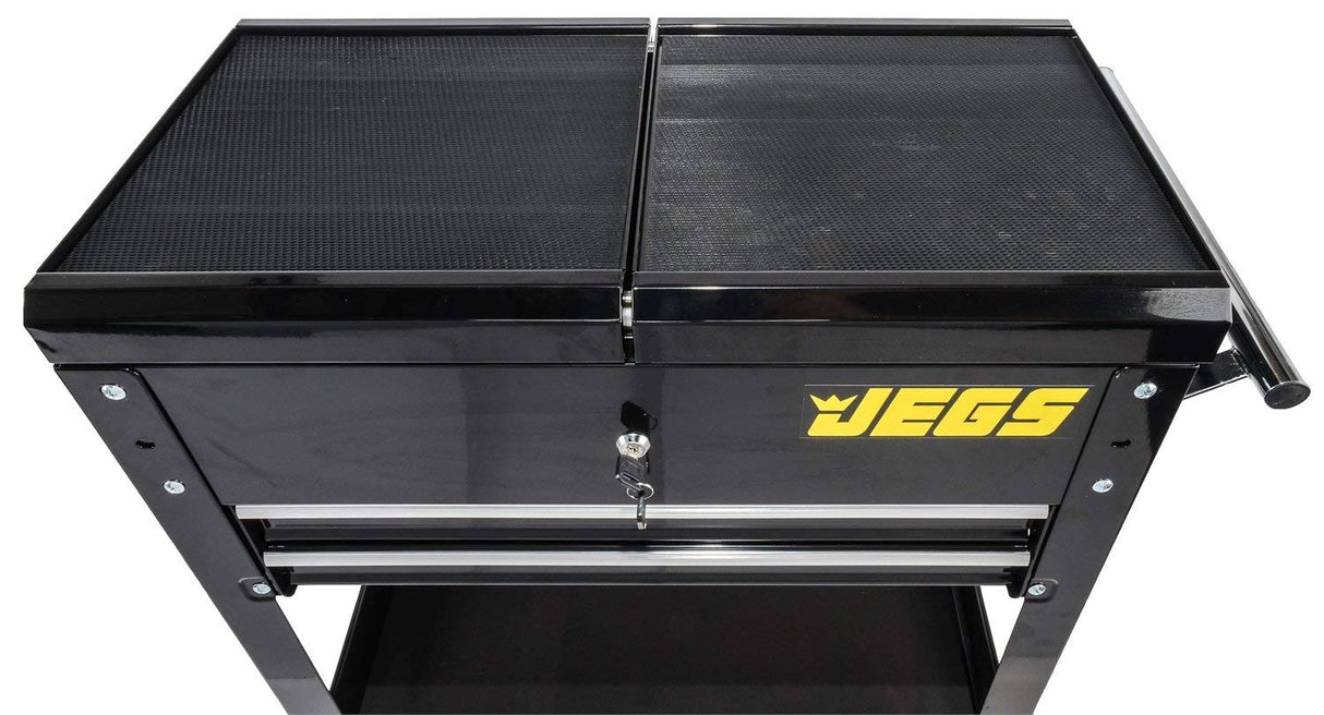 JEGS Heavy-Duty Tool Box Cart | 220 LBS Capacity | Uses Four 4” Caster Wheels | Includes 2 Keyes And 6 Drawer Liners | Black With JEGS Logo | 2 JEGS