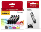 Canon CLI-281 4-Color Ink Tank Value Pack PGI-280 Black Ink Canon