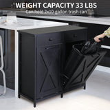 MAMIZO Double Tilt Out Trash Cabinet 10 Gallon*2,Kitchen Garbage Cabinet,Pet-Proof Standing Hidden Dual Laundry Sorter,W/Hideaway Drawer,for Kitchen,Living,Dining Room (Black) MAMIZO