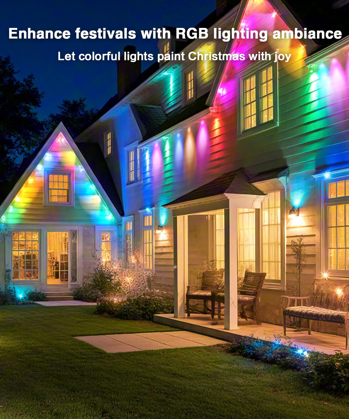 VSKIA Permanent Outdoor Lights for House,200ft 120 RGB+IC Smart Outdoor Decor, 50 Scene Modes, App/Remote Control, IP67 Waterproof, for Christmas, Holiday, Daily & Pool Party Decor VSKIA