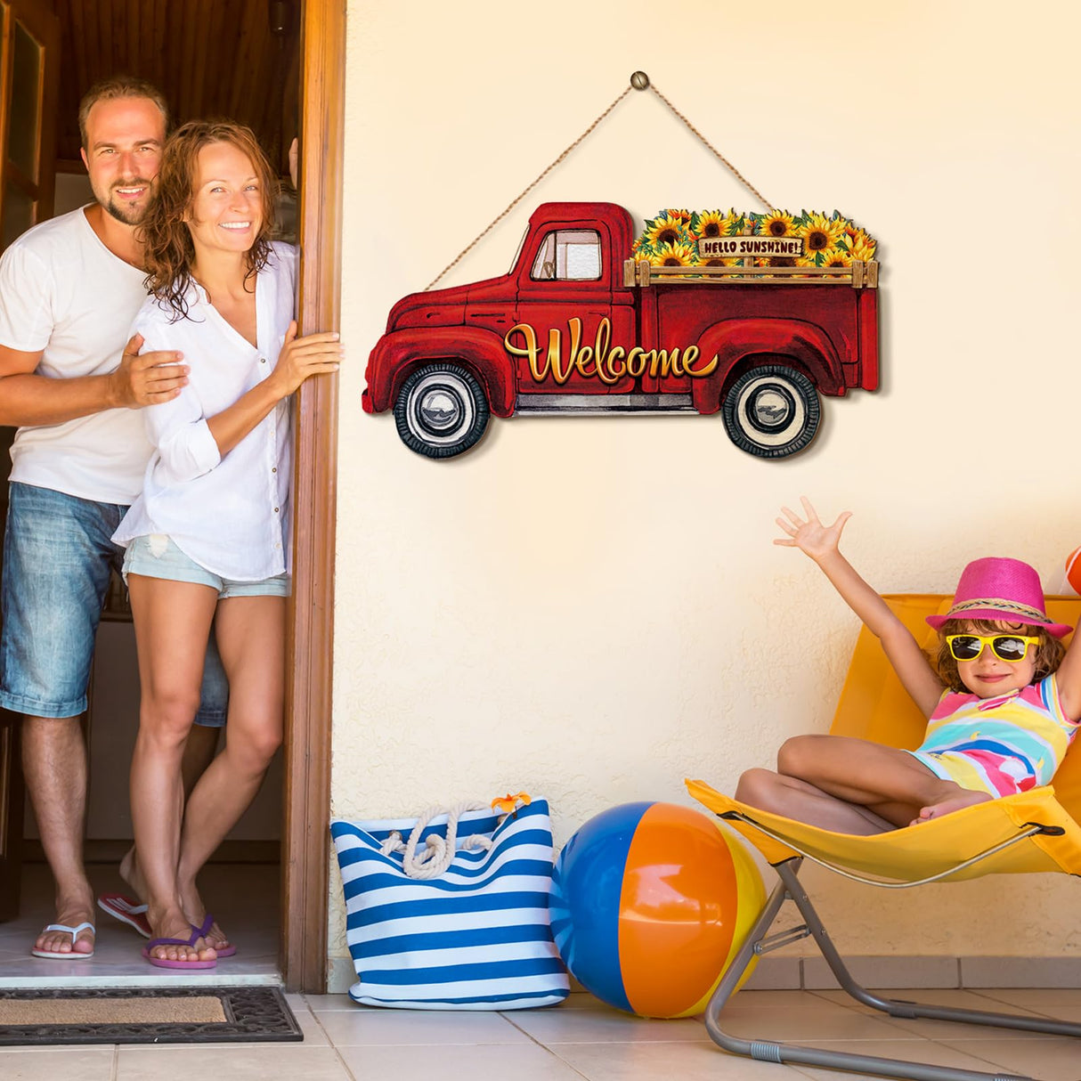 Ferraycle 13 Pcs Interchangeable Welcome Sign Red Truck Decor Welcome Sign Rustic Farmhouse Holiday Decor with 12 Holiday Signs for Fall Thanksgiving Christmas Ferraycle