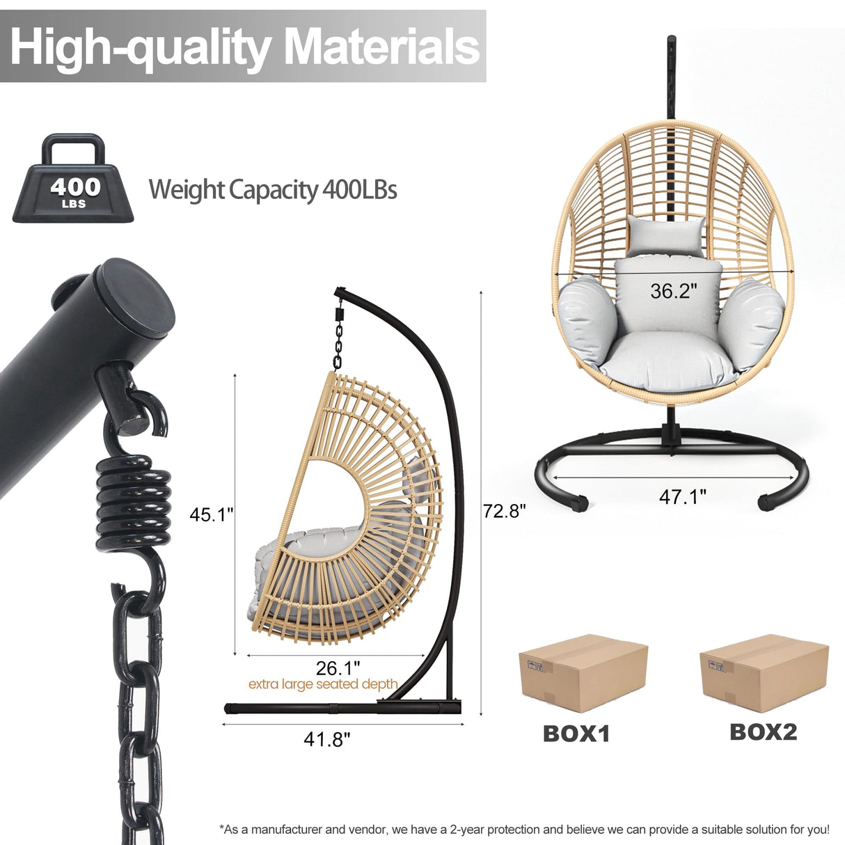 Breezluxe Hanging Egg Chair with Stand - Egg Swing Chair Outdoor Indoor Patio Wicker Chair Swing Hammock Egg Chairs 400lbs Capacity for Outside Patio, Bedroom, Garden and Balcony (Biege) 1 Breezluxe