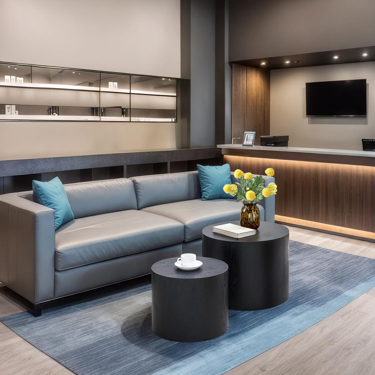 Nesting Coffee Table Set of 2, Modern Round Coffee Table with Non-Slip Feet, Wooden Circle Side Table and Accent Furniture for Bedroom Balcony Lounge Home Office, No Assembling, Black ivoros