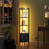 Furnulem Corner Shelf,5-Tier Corner Cabinet with Storage and LED Light, 62.8” Standing Display Bookshelf for Bedroom, Living Room, Kitchen, Wood Display Shelf (Black Oak) Furnulem