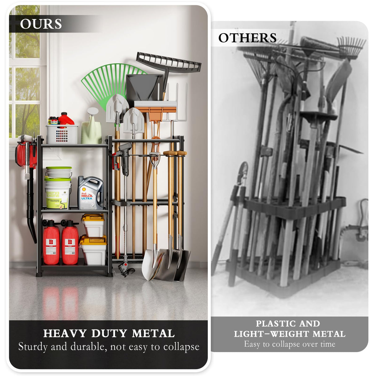 CICUFY Garden Tool Organizer Storage Metal Yard Tool Organizer Heavy Duty Garden Tool Rack Stand with 2 Extra Hooks, Up To 70 Long Handled Shovels/Rakes/Brooms Holder for Garage,Shed,Outdoor(Black) CICUFY