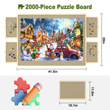 Puzzle Board with Drawers and Cover, 2000 Pieces Jigsaw Puzzle Board with Adjustable Tilt Stand, Tilting Puzzle Board for All Ages Doerpuz