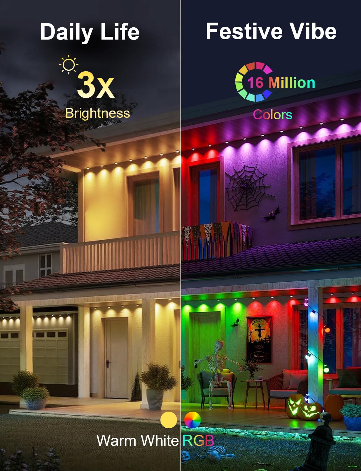 Fussion 200ft Permanent Outdoor Lights for House, 2025 Smart RGB LED Outside Lights with APP Remote Control, IP67 Waterproof Eternity Eaves Lighting for Christmas, Halloween, Holiday, Party, Daily Fussion