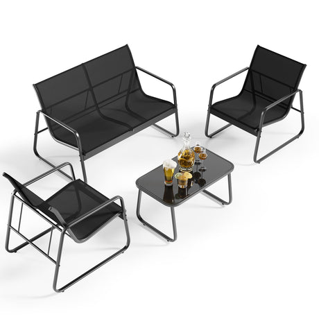 Gizoon 4 Piece Patio Furniture Set, Outdoor Patio Furniture with Loveseat and 2 Single Chairs, Bistro Table and Chairs Set for Backyard, Balcony, Lawn,Black Gizoon