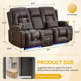 IPKIG 67" Power Reclining Loveseat Sofa, Electric Home Theater Seating with Console/4 Colors Ambient Lighting/Bluetooth Speakers/USB Ports/Built-in Outlets (Brown, Loveseat Recliner) IPKIG