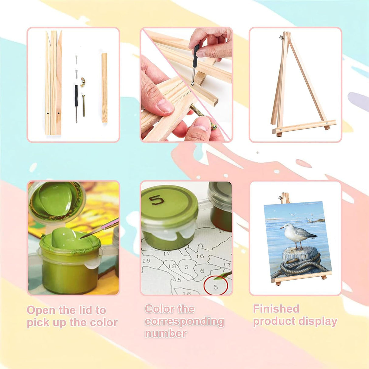 ajepon 4 Pack Framed Paint by Numbers Kit for Adults-Beach Paint by Numbers Kit for Adults with Frame,DIY Seaside Scenery Acrylic Oil Painting Kits with Framed Canvas 8x12inch (with Wooden Easel) ajepon