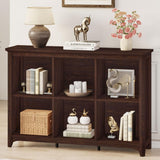 BON AUGURE 6 Cube Storage Bookcase, 43" Wide Horizontal Wooden Bookshelf, Floor Standing Low Book Shelf with Curved Edge for Living Room, Office - Brown Cherry BON AUGURE