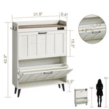 ChooChoo Shoe Storage Cabinet with 2 Flip Drawers, Deodorizing Shoe Organizer Storage for Entryway, Freestanding Hidden Slim Narrow Shoe Rack Cabinet, Antique White & Brown ChooChoo