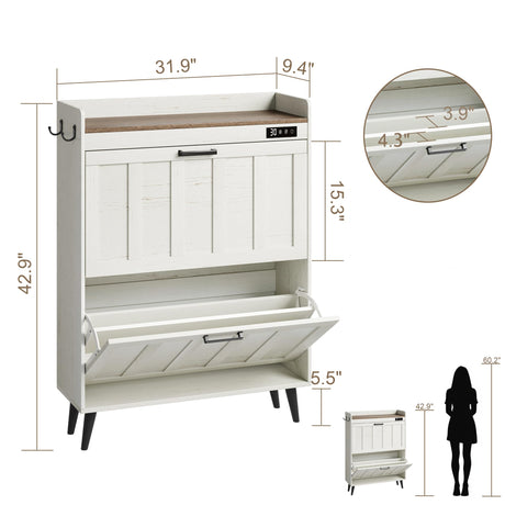 ChooChoo Shoe Storage Cabinet with 2 Flip Drawers, Deodorizing Shoe Organizer Storage for Entryway, Freestanding Hidden Slim Narrow Shoe Rack Cabinet, Antique White & Brown ChooChoo