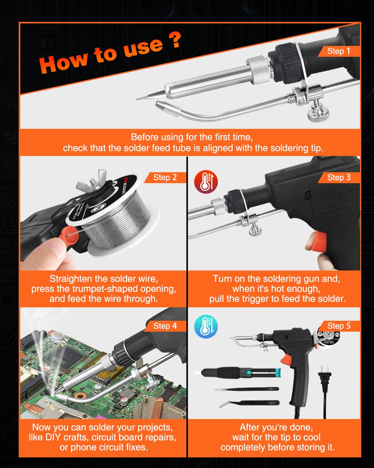 Soldering Iron Kit, NEWACALOX Soldering Gun Automatic Hand-held Solder gun Iron Kit Welding Tool, Desoldering Pump, Tweezers for Circuit Board, Home DIY, Electronic Repair NEWACALOX