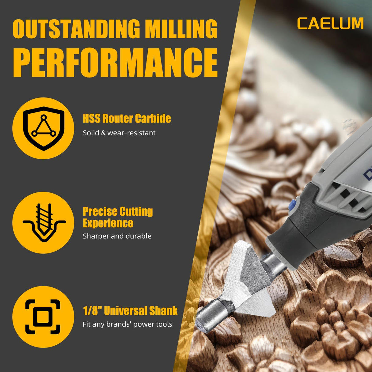 Caelum 10 Pcs HSS Router Carbide Engraving Bits, 1/8"(3mm) Shank, Milling Cutter Bit Set, Rotary Tools Set, for Dremel Tool Accessories, Tools for DIY Woodworking, Edge Grooving, Drilling, Trimming CAELUM
