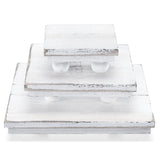 Thyle Set of 3 Wooden Risers for Display Wood Pedestal Stand Square Wood Tiered Display Stand Washed White Wood Display Riser Wood Risers for Decor Rustic Farmhouse Riser for Home Kitchen Tiered Tray Thyle